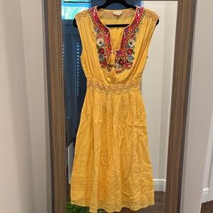 Vibrant Yellow Embroidered Midi Dress